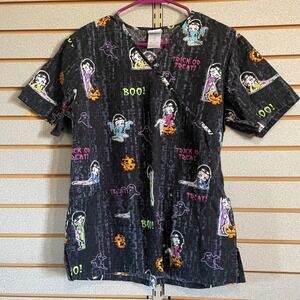 Betty‎ Boop Halloween Scrubs Top Women's Small Trick or Treat Career